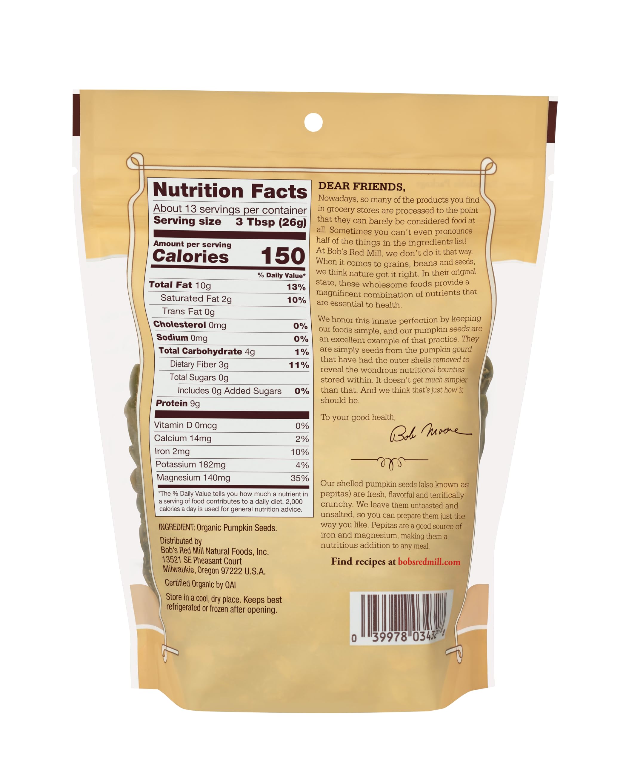 Bob's Red Mill Organic Pumpkin Seeds in a bowl for salads