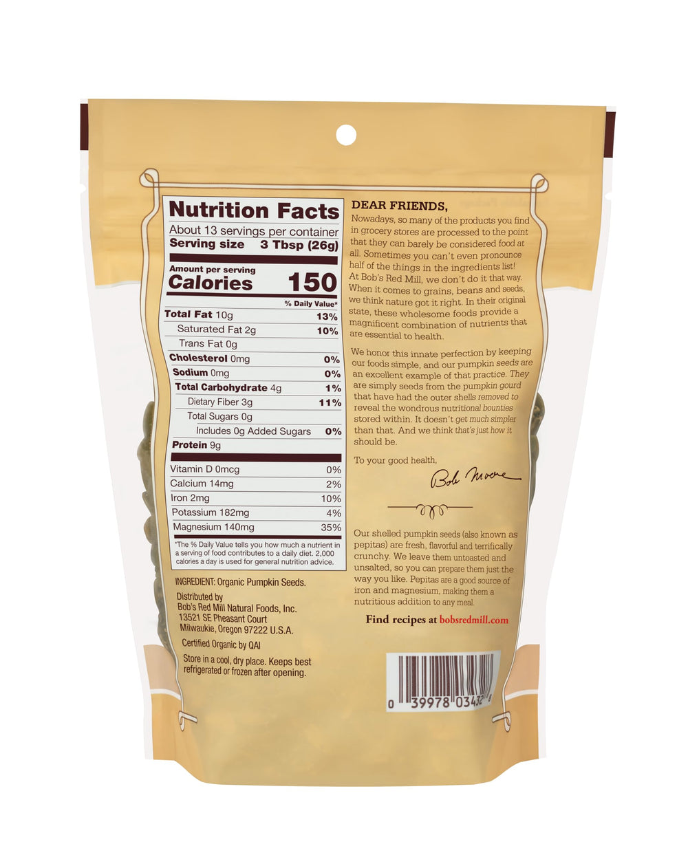 Bob's Red Mill Organic Pumpkin Seeds in a bowl for salads