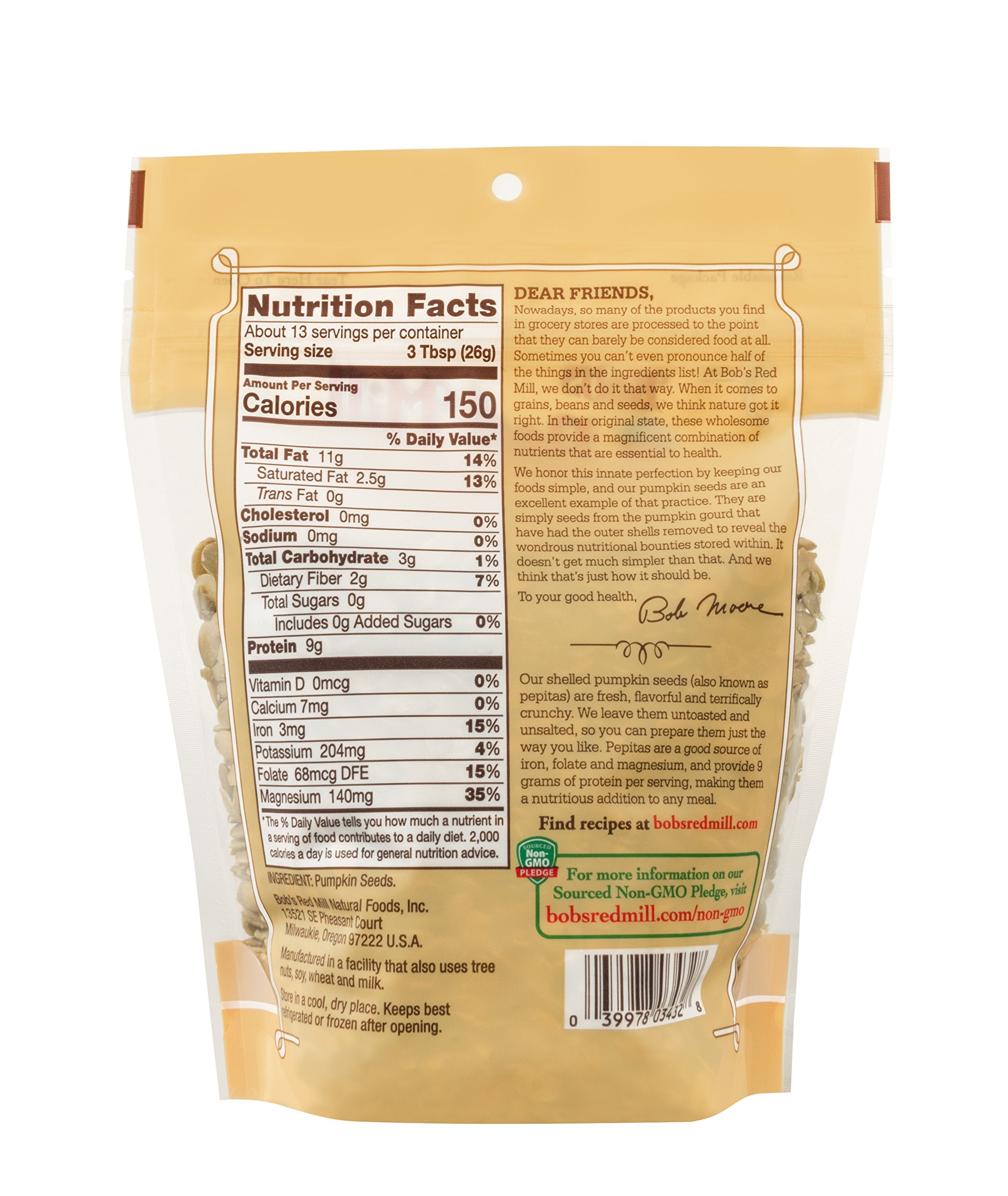 Bob's Red Mill Organic Pumpkin Seeds in a bowl, perfect for salads and granola