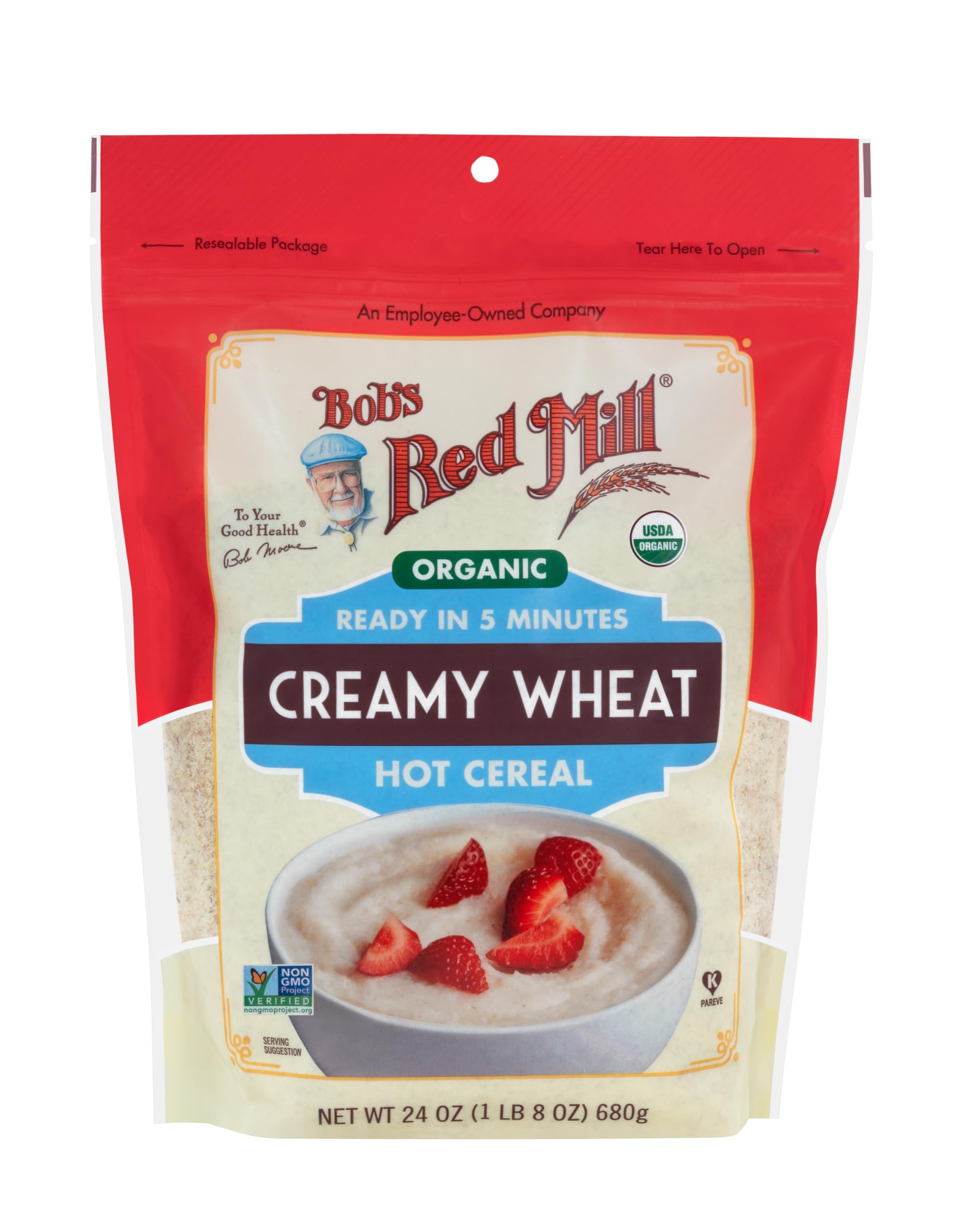 Bob's Red Mill Organic Creamy Wheat ingredient bag ready for versatile baking