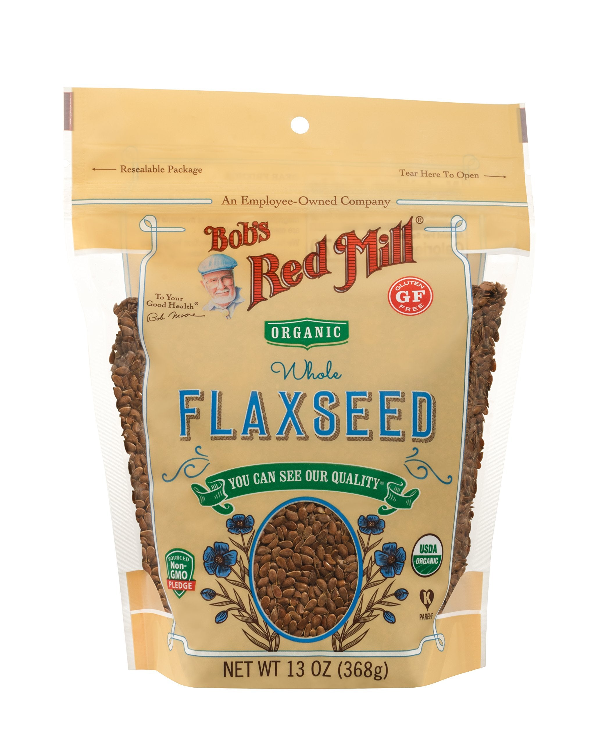 Bob's Red Mill organic whole flaxseeds package ready to boost omega-3 and fiber.