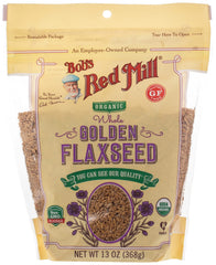 Bob's Red Mill Organic Whole Golden Flaxseed in resealable bag for easy sprinkling and baking