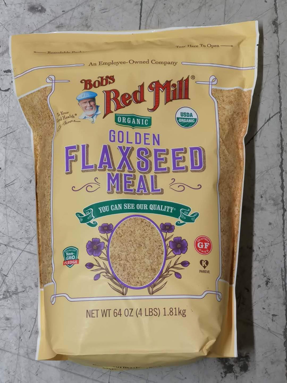 Bob's Red Mill Organic flaxseed meal, whole-ground, 64 oz, ideal for baking and smoothies.