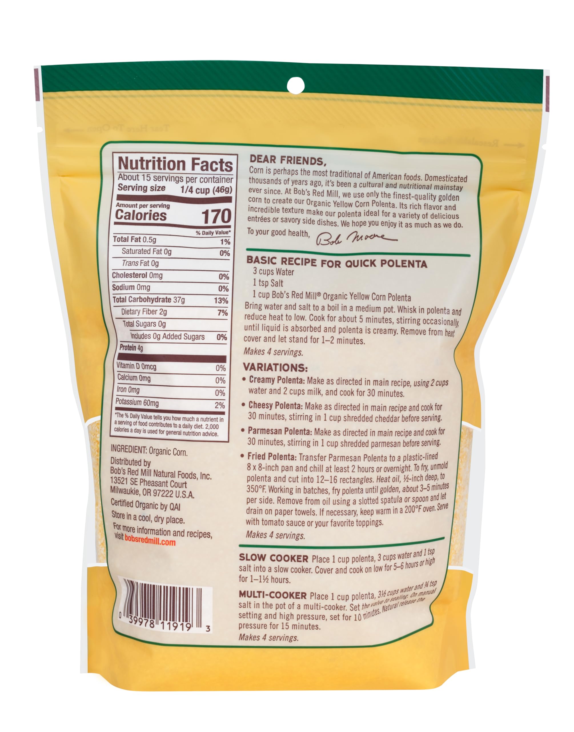 Bob's Red Mill polenta porridge in a bowl, comforting and hearty