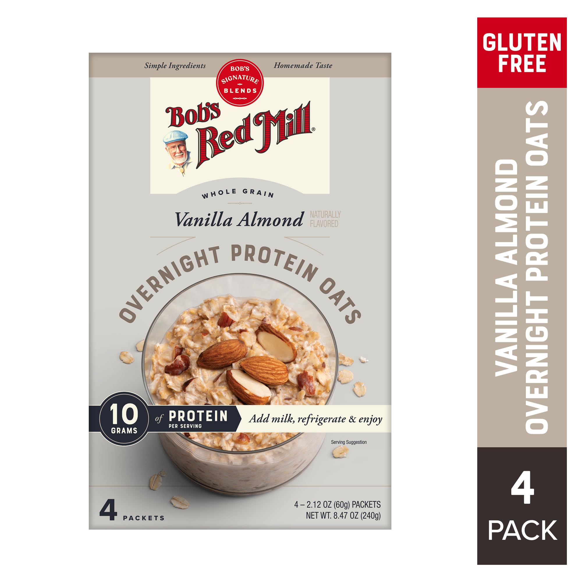 Bob's Red Mill Overnight Protein Oats close-up showing protein-rich oats and seeds