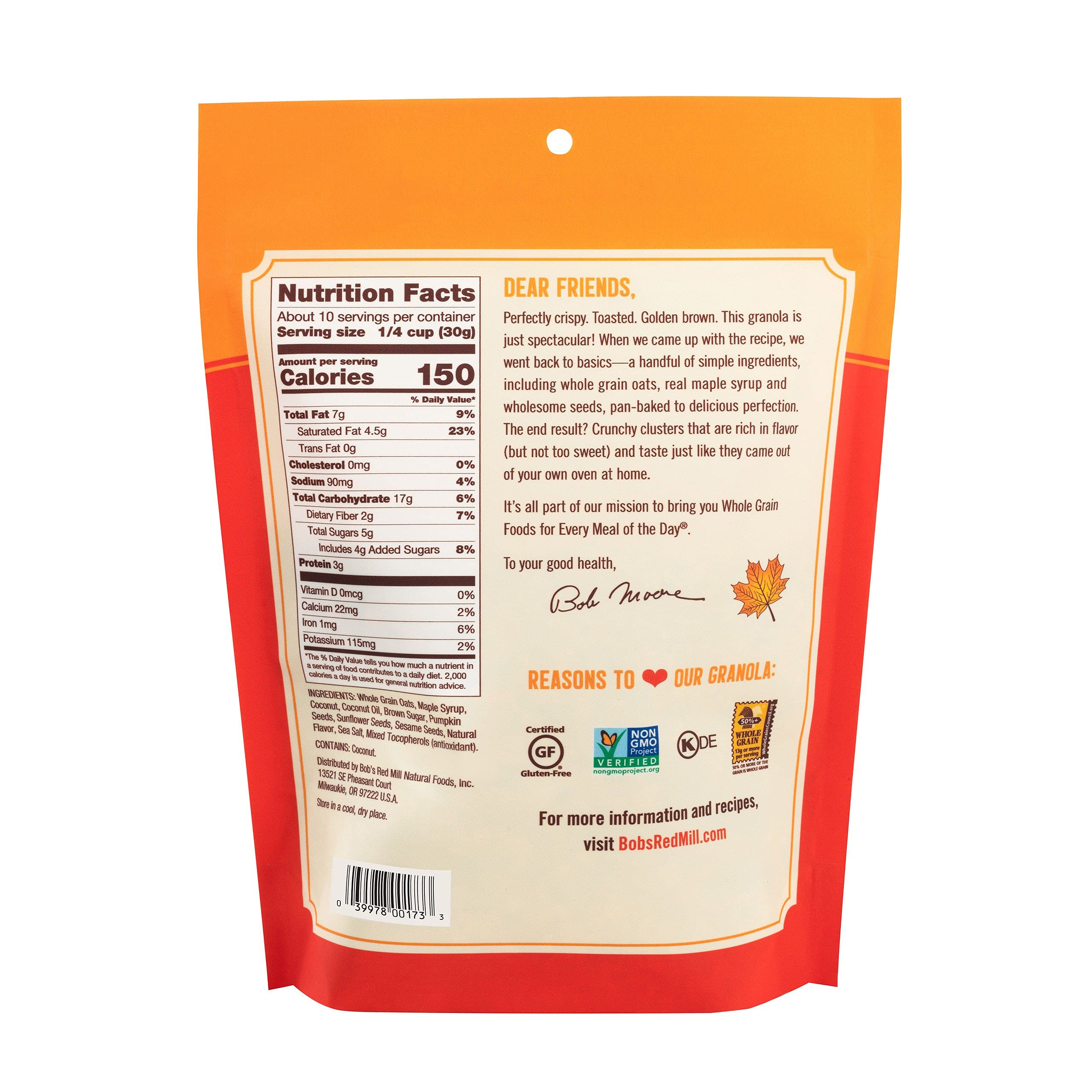 Bob's Red Mill granola maple sea salt bag-open reveals crunchy clusters for snacking