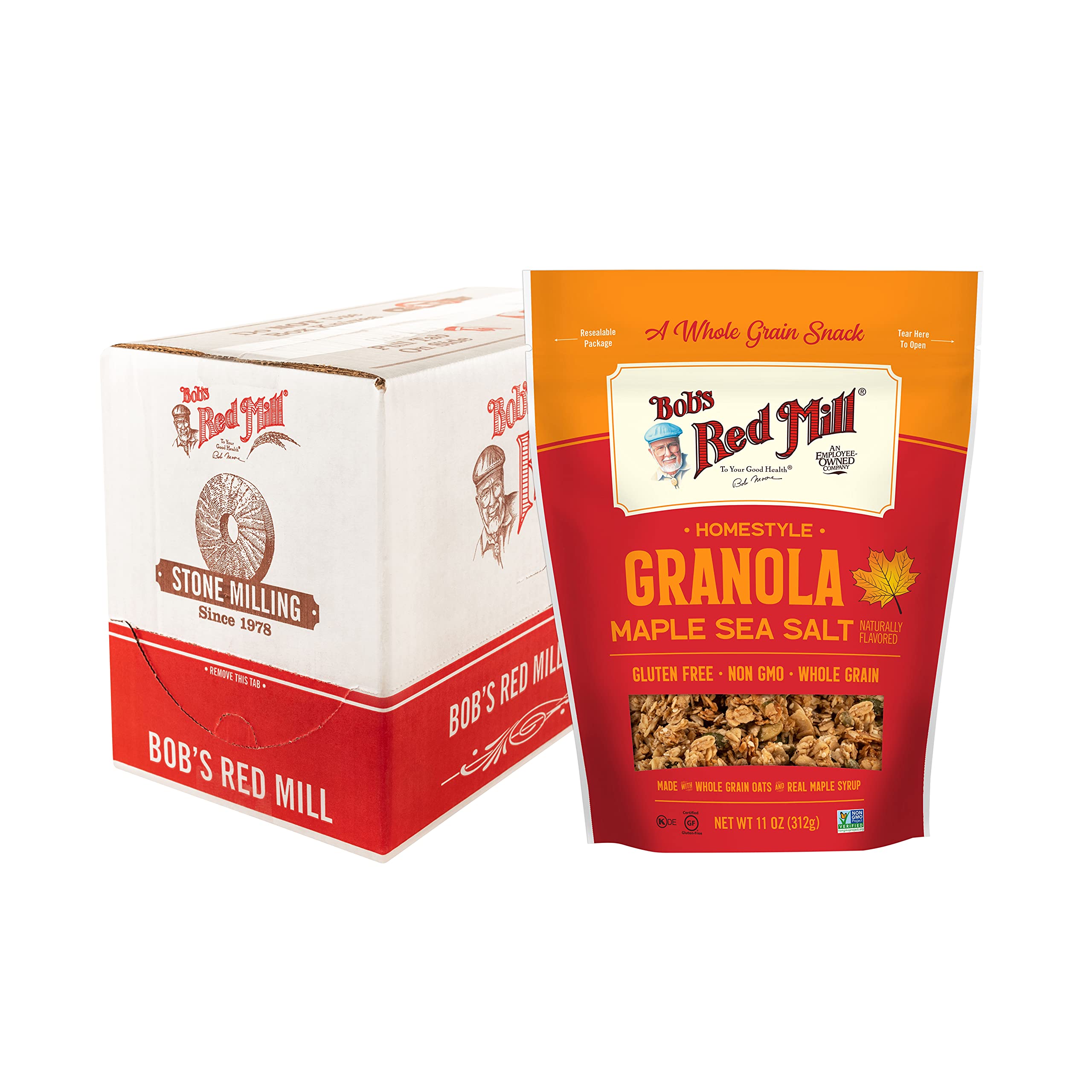 Bob's Red Mill granola pieces in bowl emphasize texture and on-the-go appeal