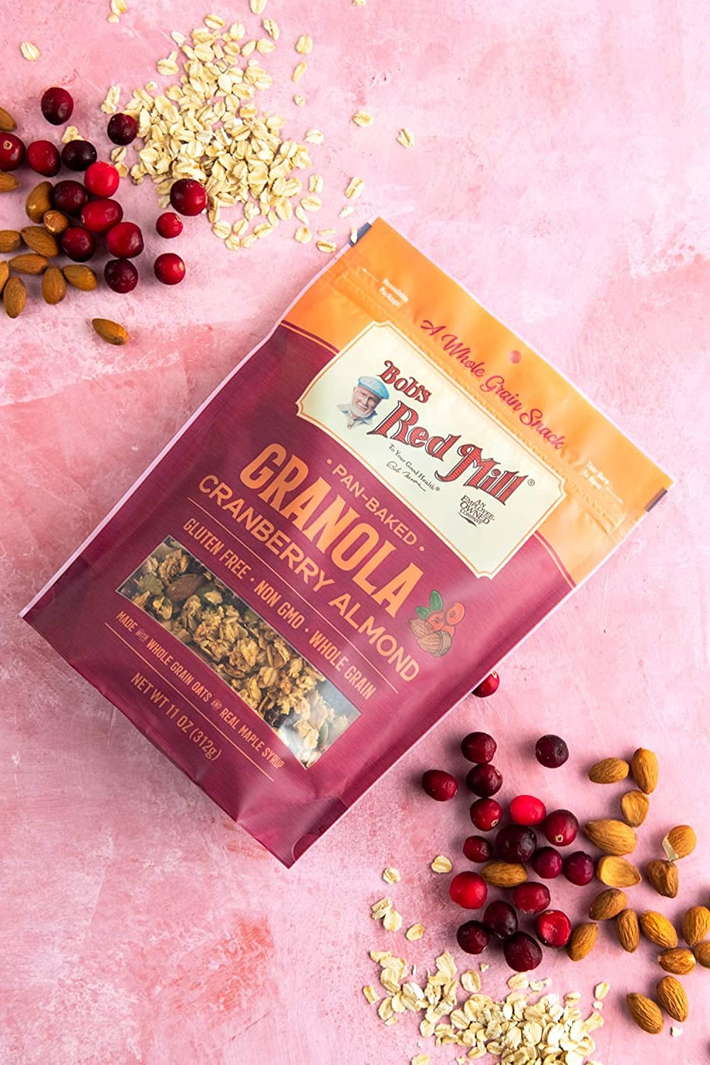 Two-pack box of Bob's Red Mill Pan-Baked Granola Cranberry Almond for family breakfasts.
