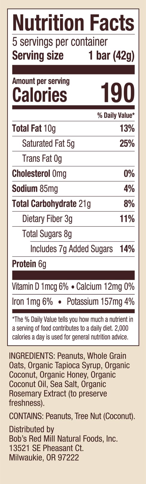 Bob’s Red Mill PB Coconut & Oats Bar close-up reveals texture ideal for on-the-go snacking.