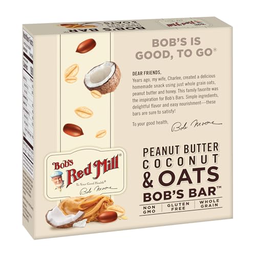 Bob’s Red Mill PB Coconut & Oats Bar ingredient shot highlights simple, wholesome components.