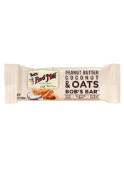 Bob's Red Mill peanut butter coconut oats bar close-up, highlighting wholesome ingredients for on-the-go snacking.