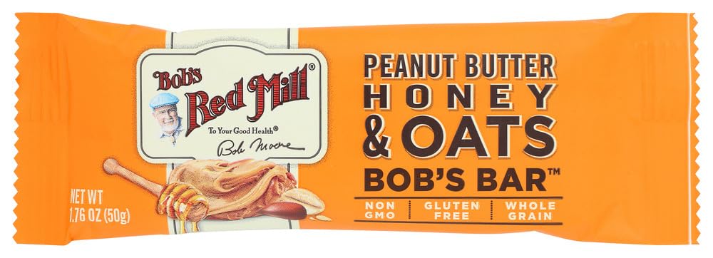 Bob's Red Mill bar close-up shows texture and wholesome ingredients for a quick snack