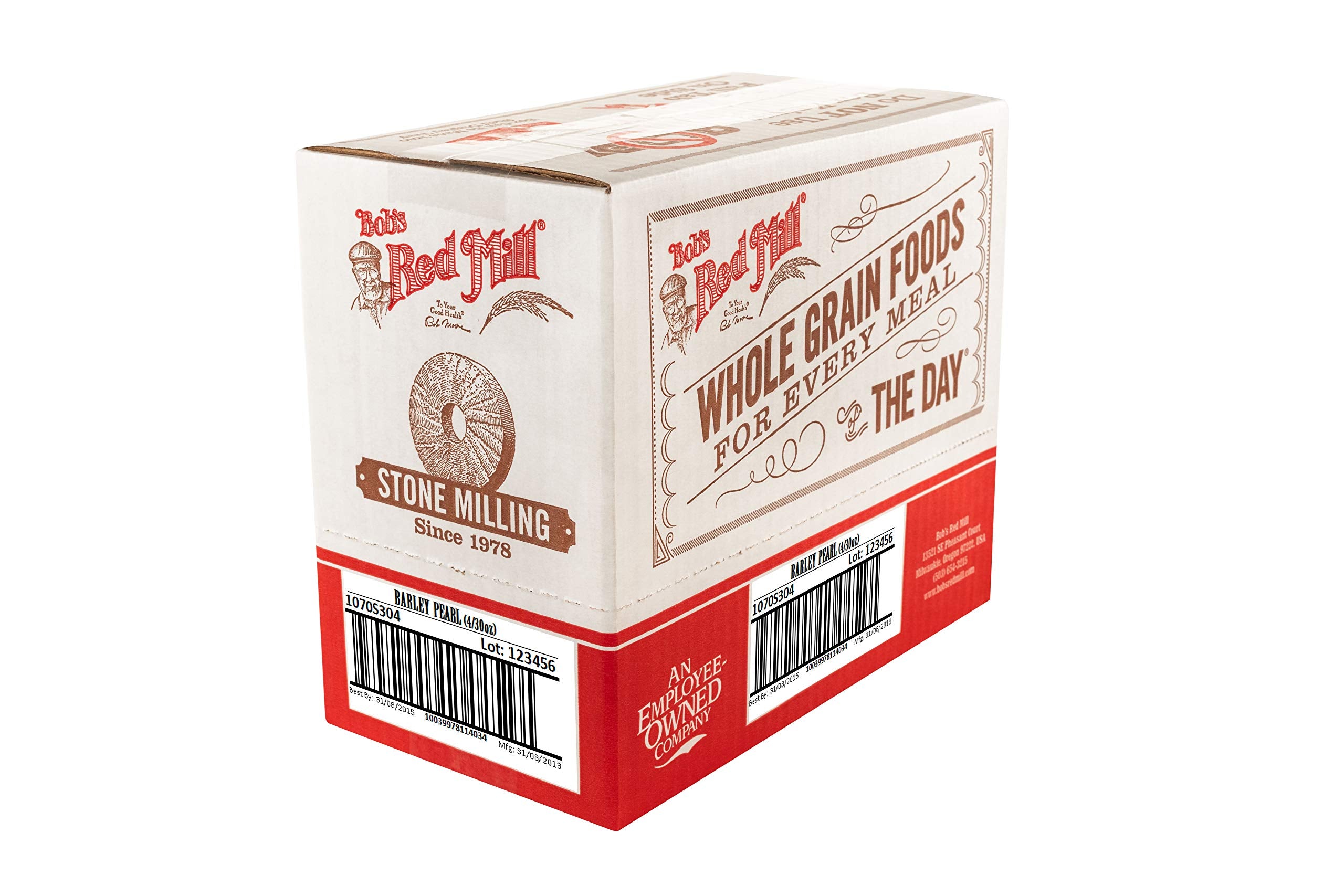Bob's Red Mill Pearl Barley serving dish highlights nutty flavor in grains.