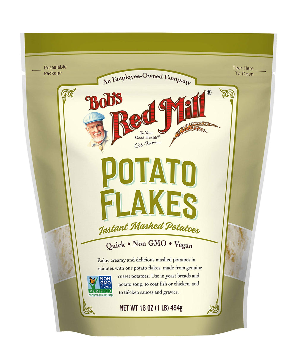 Bob's Red Mill Potato Flakes packaging, ideal for quick mashed potatoes.