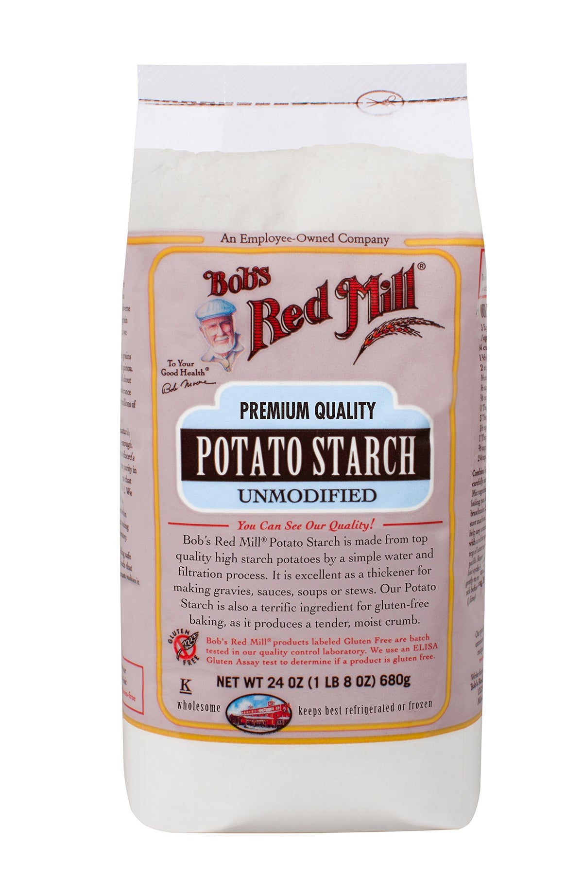 Bob's Red Mill Potato Starch 22oz bag shown for gluten-free cooking and thickening sauces.