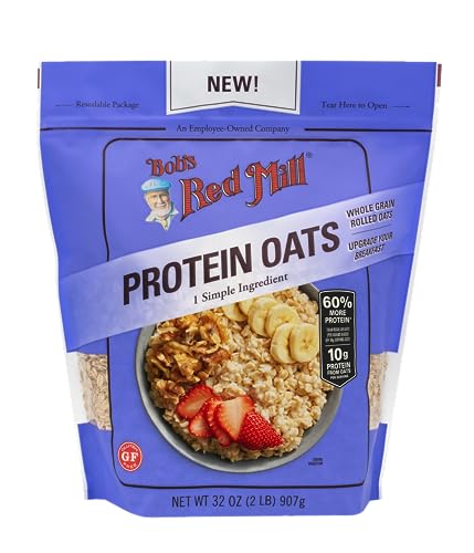 Bob's Red Mill Protein Oats four-pack on kitchen shelf