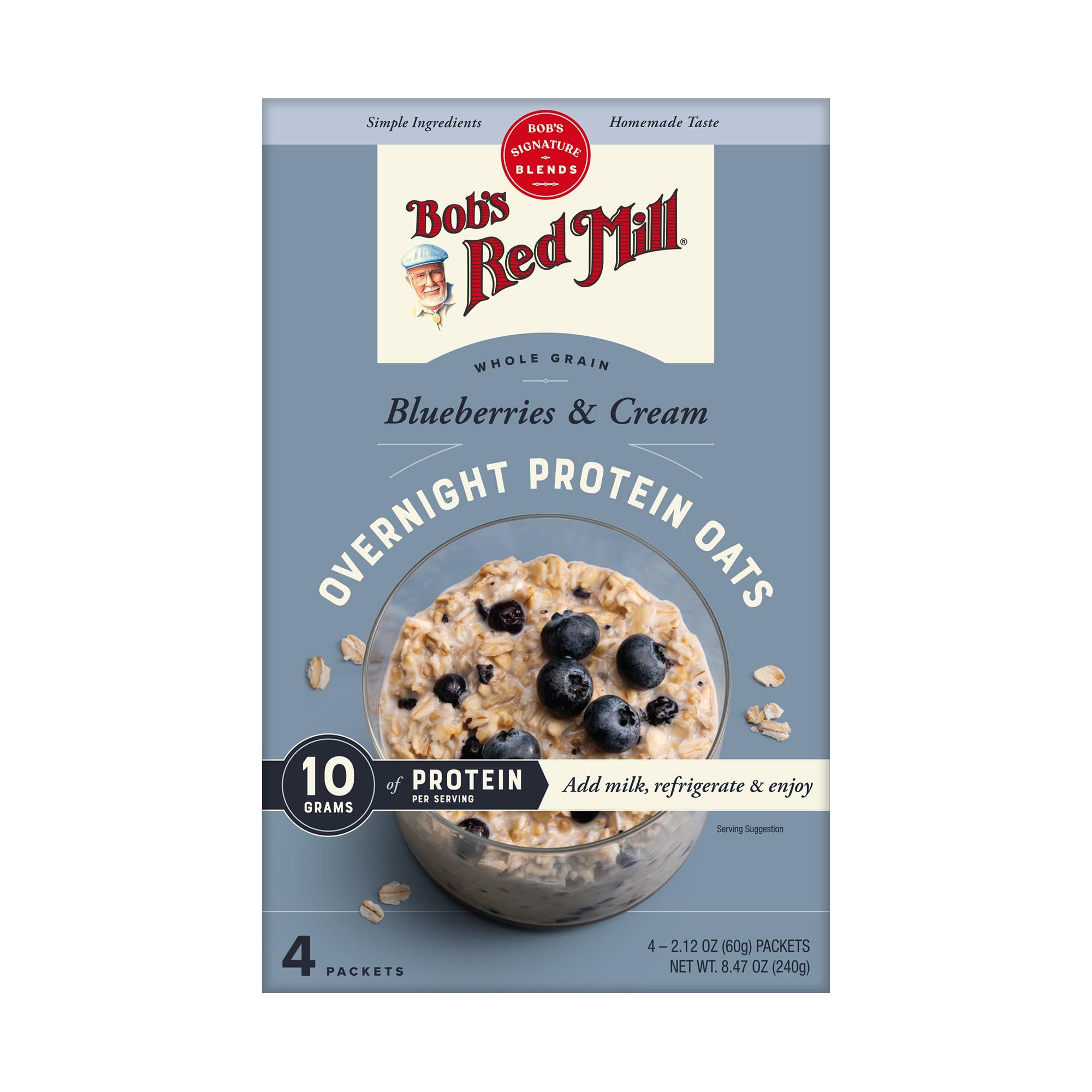 Bob's Red Mill Protein Oats milk pour for a quick protein boost