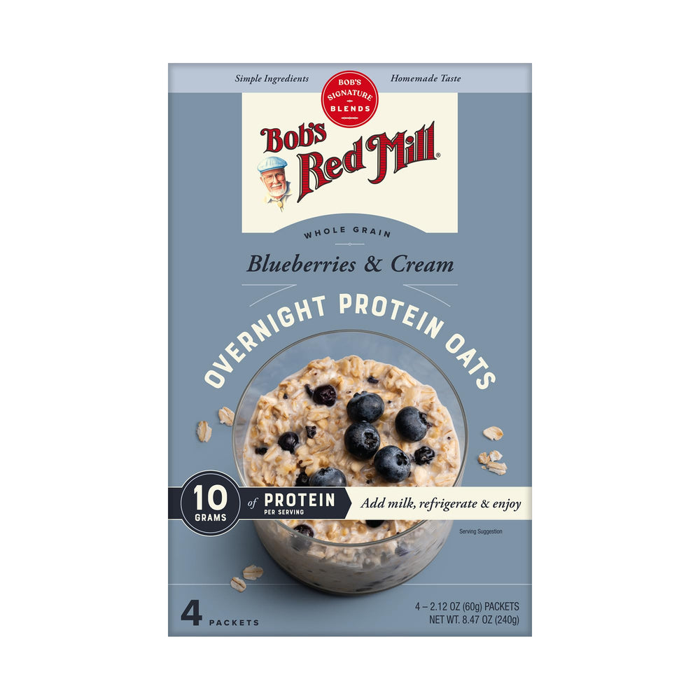 Bob's Red Mill Protein Oats milk pour for a quick protein boost