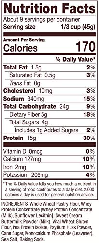 Bob's Red Mill Protein Pancake Mix ingredients with whole-grain flour and proteins.