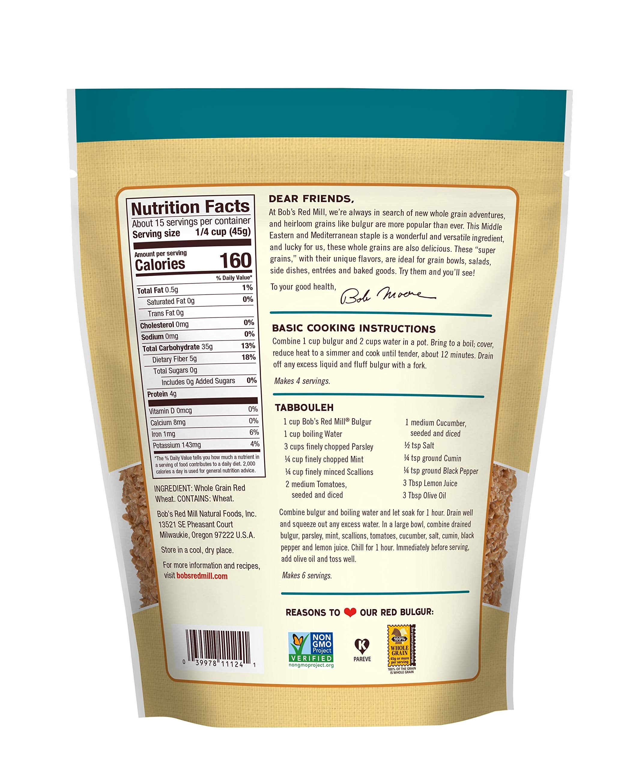Bob's Red Mill Red Bulgur Wheat cracked grains ready in minutes