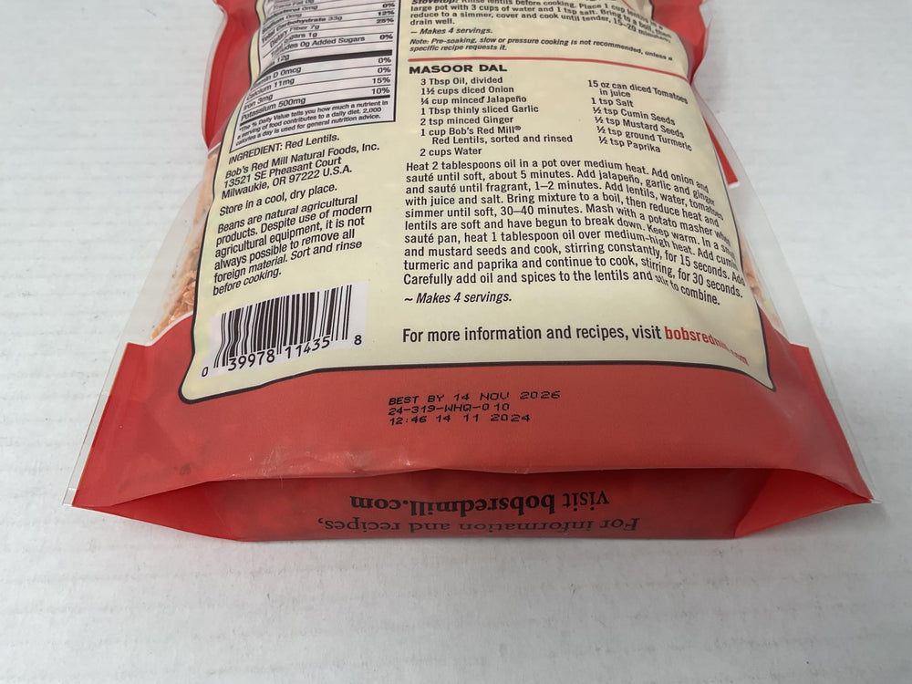 Bob's Red Mill red lentils measuring cup helps easy portioning
