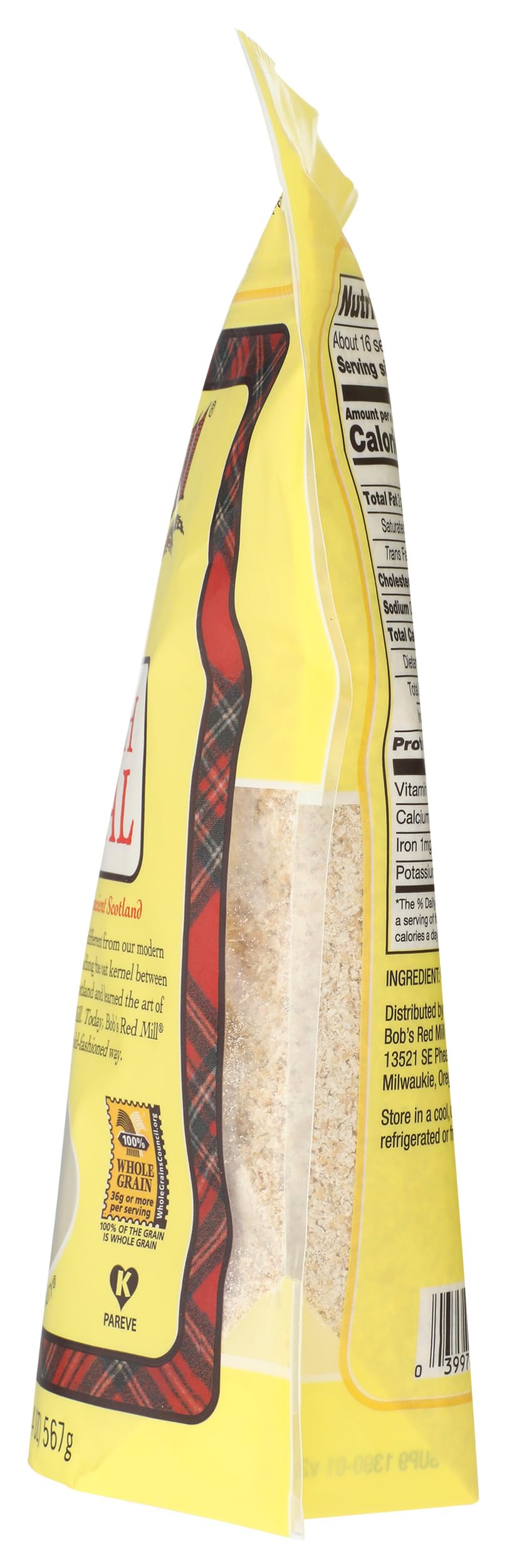 Bob's Red Mill Scottish Oatmeal stone-ground method close-up and premium whole grains