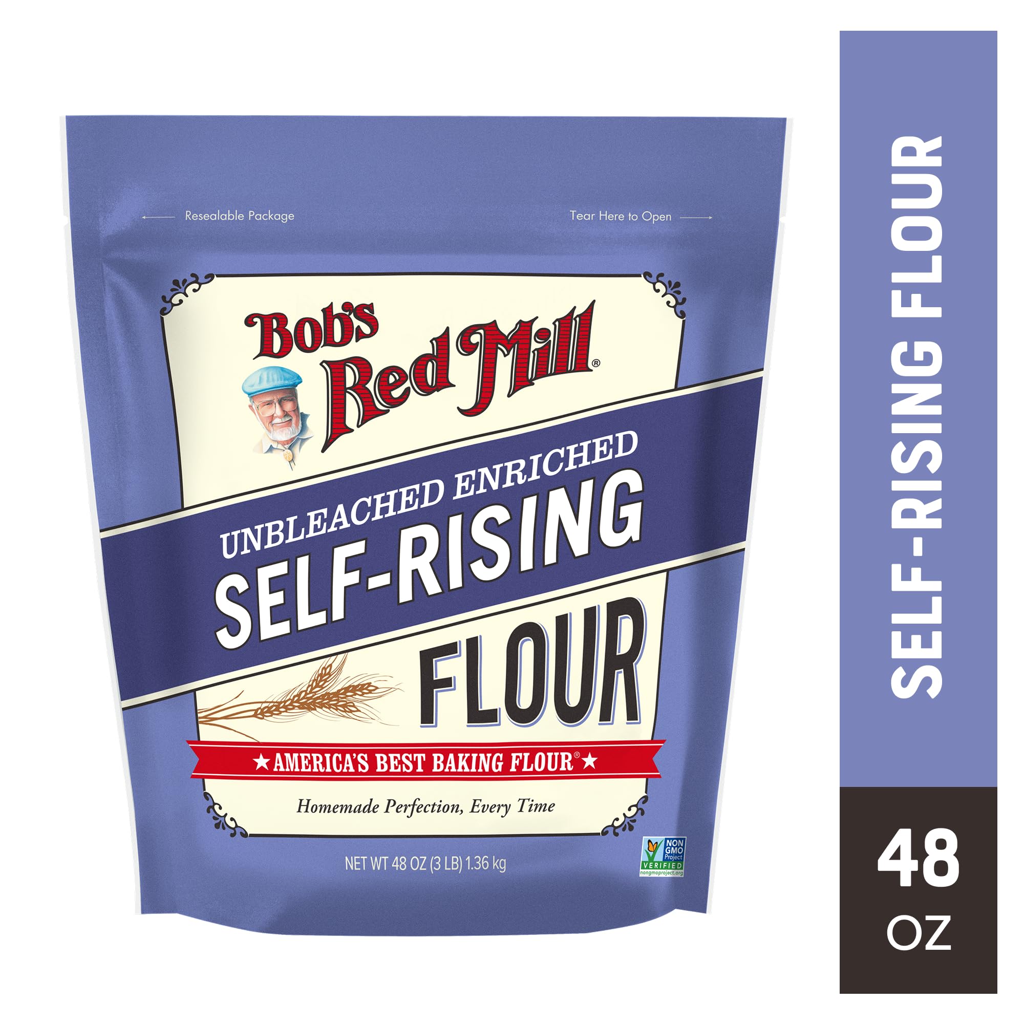 Bright packaging of Bob's Red Mill Self-Rising Flour on display.