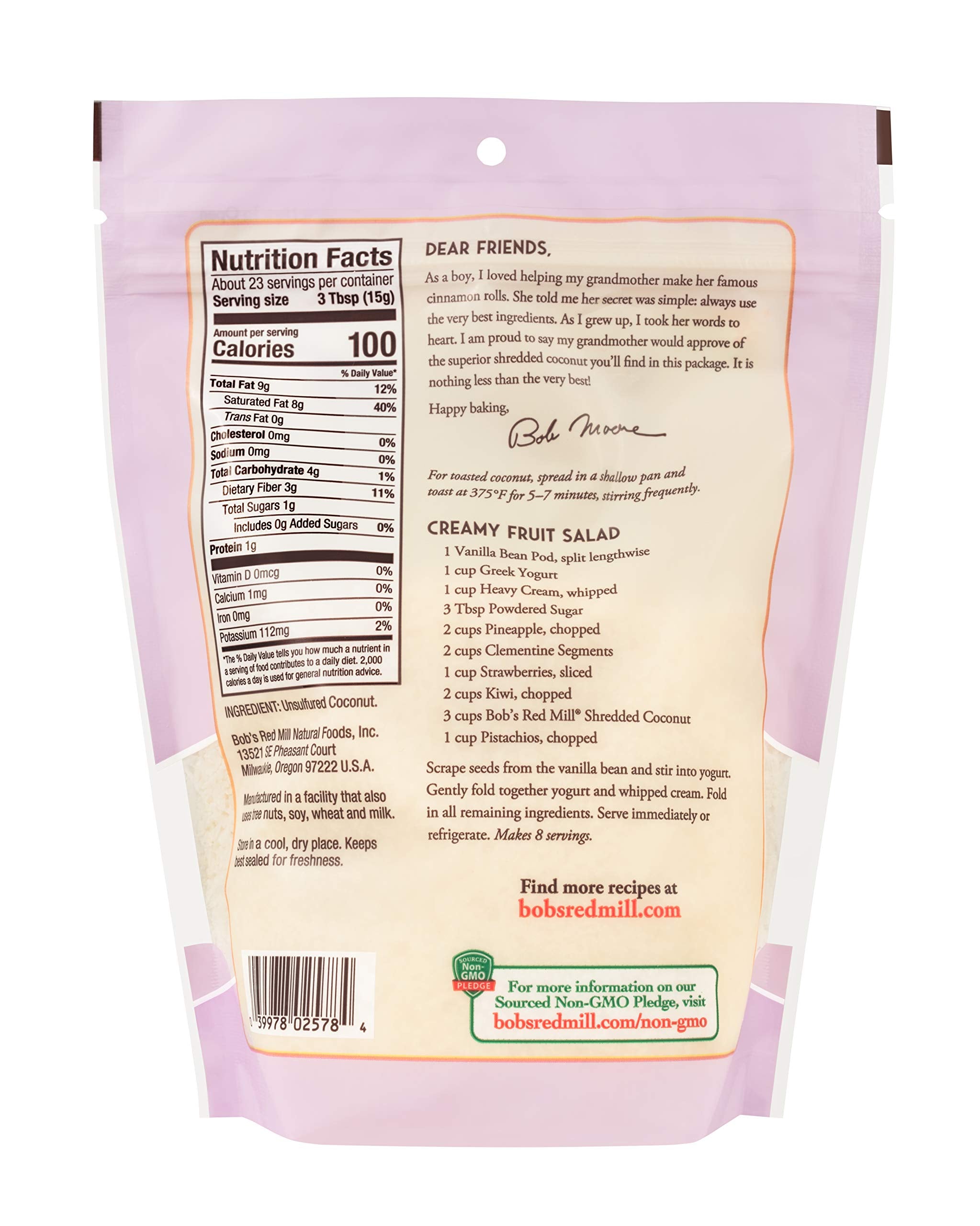 Shredded coconut unsweetened flakes from Bob's Red Mill for cookies and muffins