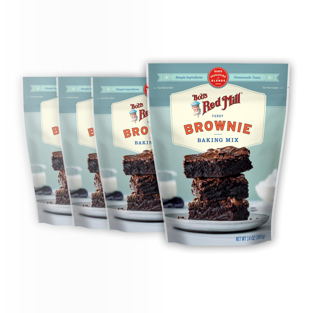 Bob's Red Mill Signature Brownie Mix four-pack front view for quick fudgy brownies.