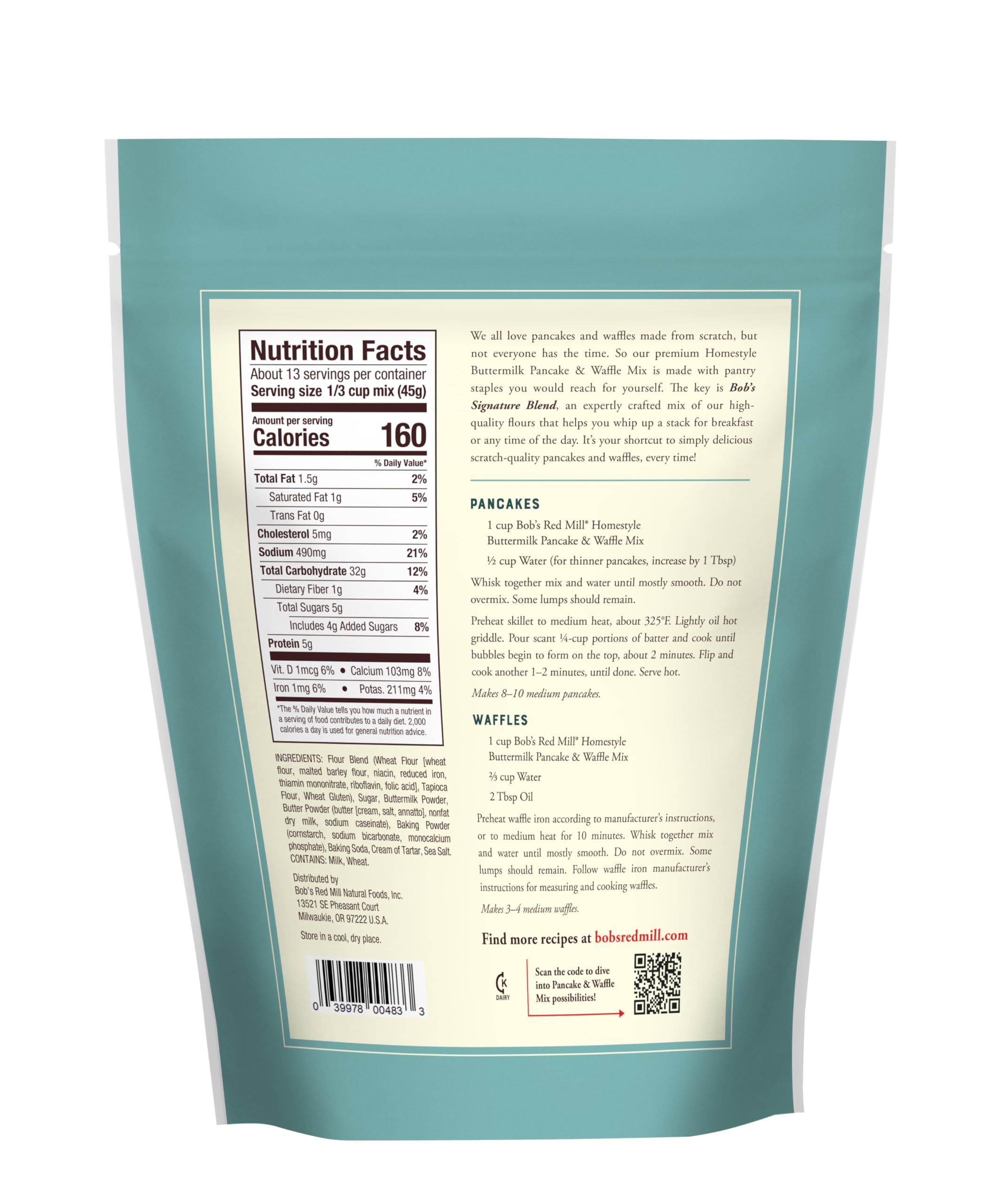 Bob's Red Mill Signature Pancake Mix batter pour showing simple prep.