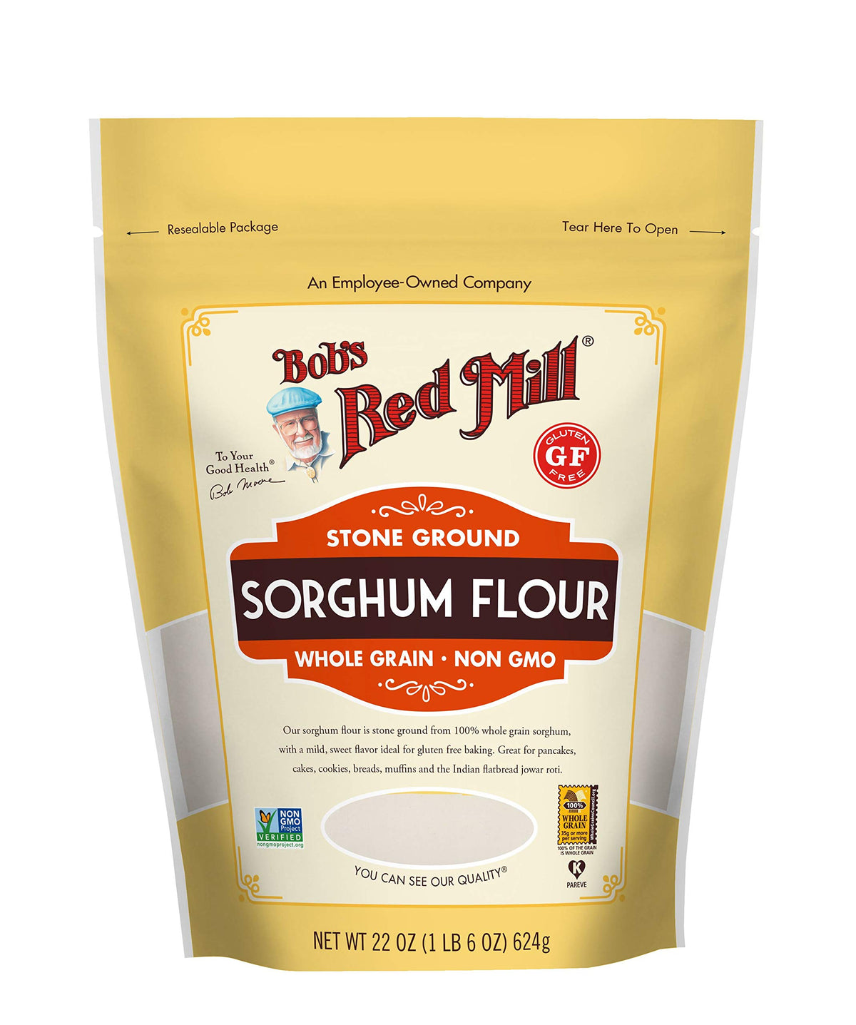 Bob's Red Mill sorghum flour bag for gluten-free baking at home