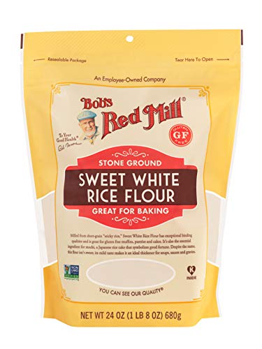 Bob's Red Mill Sweet White Rice Flour pouring, a gluten-free thickener option.