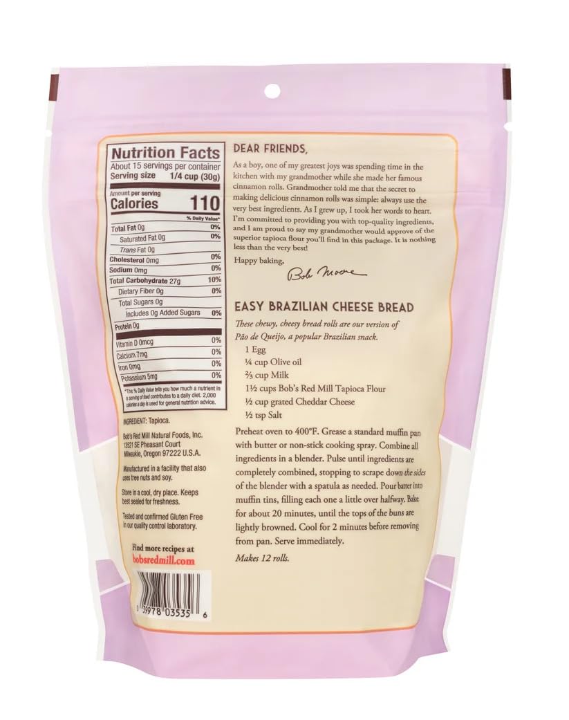 Bob's Red Mill tapioca flour measuring scoop ready for thickening soups.