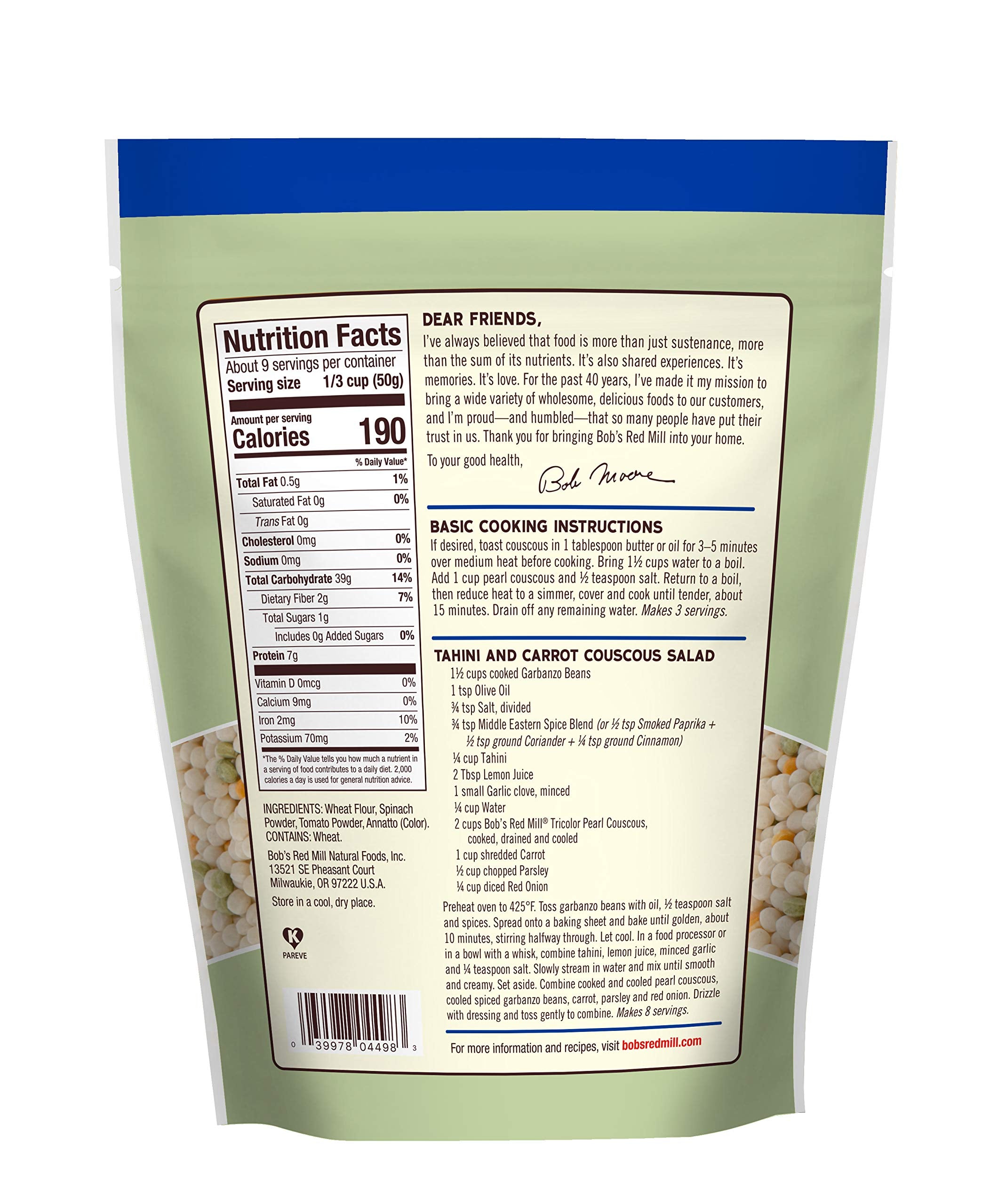 Bob's Red Mill tri-color pearl couscous cooked and fluffy, a versatile base for meals