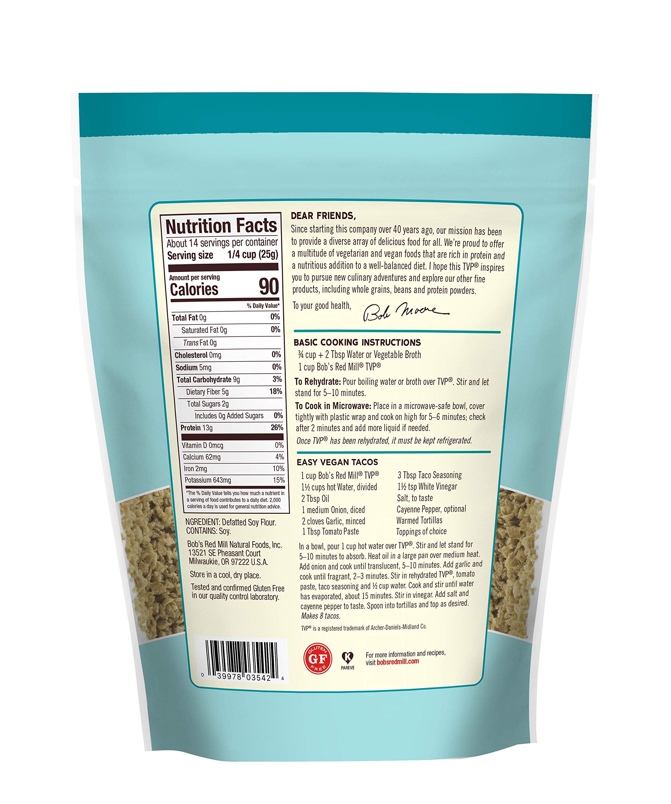Bob's Red Mill TVP textured granules ready to absorb flavors in recipes