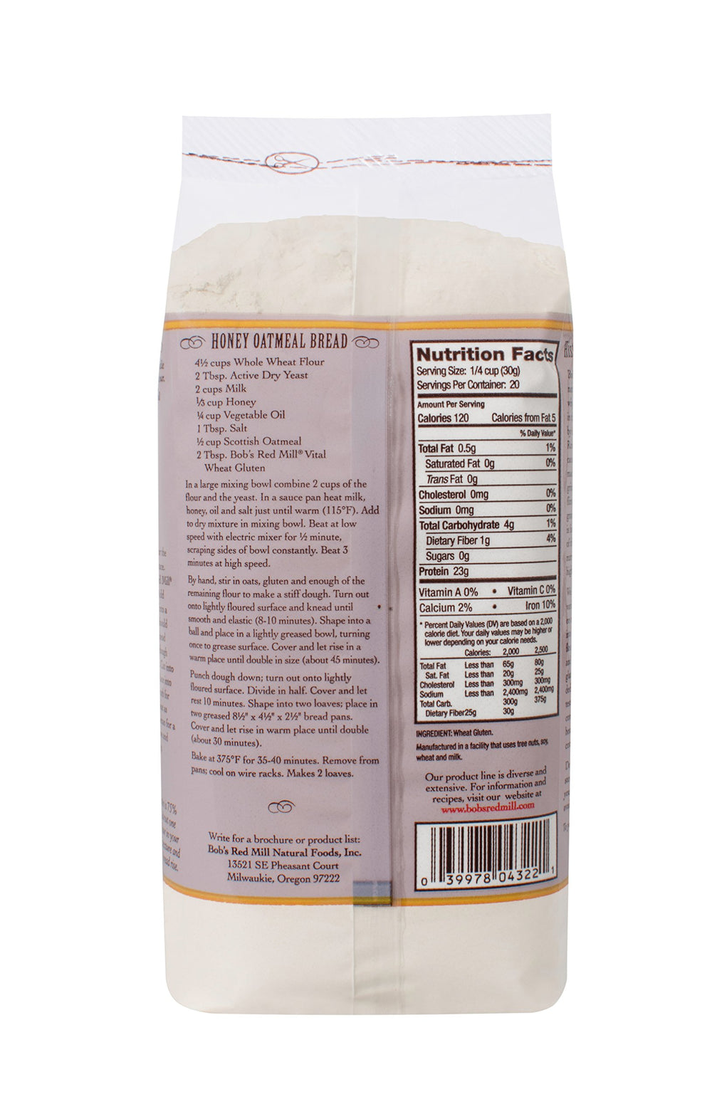 Bob's Red Mill Vital Wheat Gluten Flour in kitchen scene, great for seitan preparation