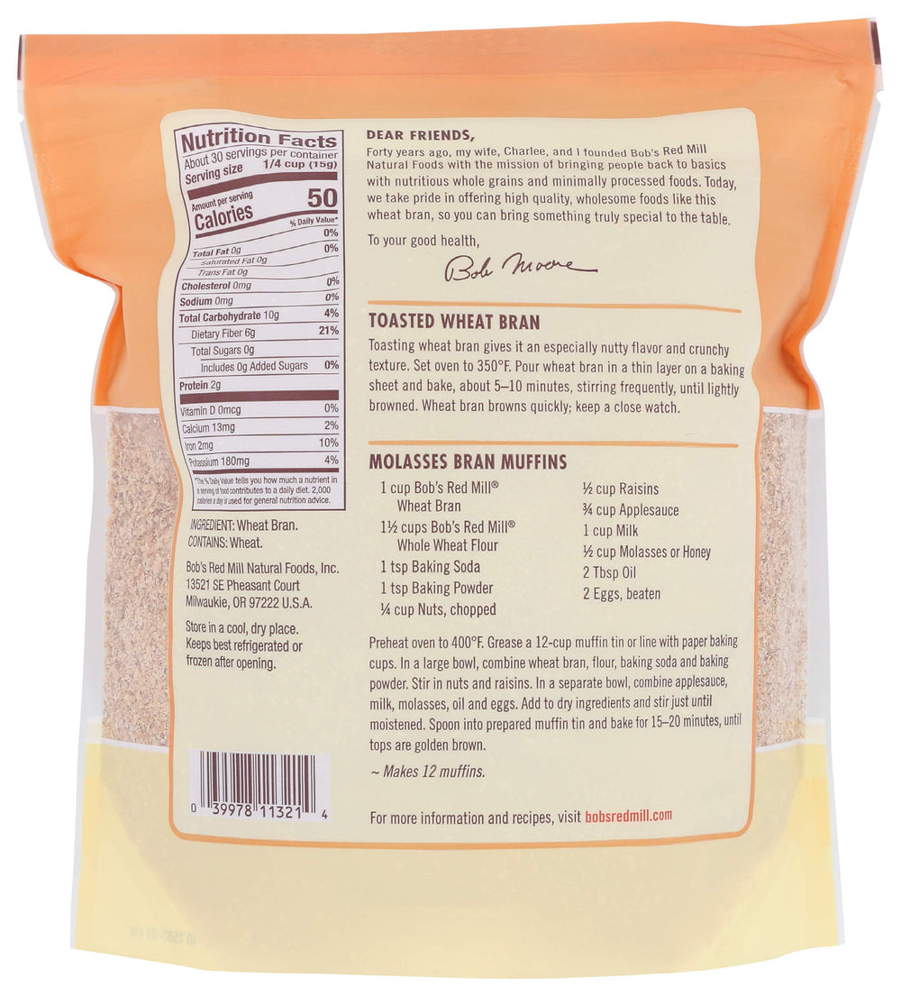 Bob's Red Mill Wheat Bran baking jar ready for muffins and breads.