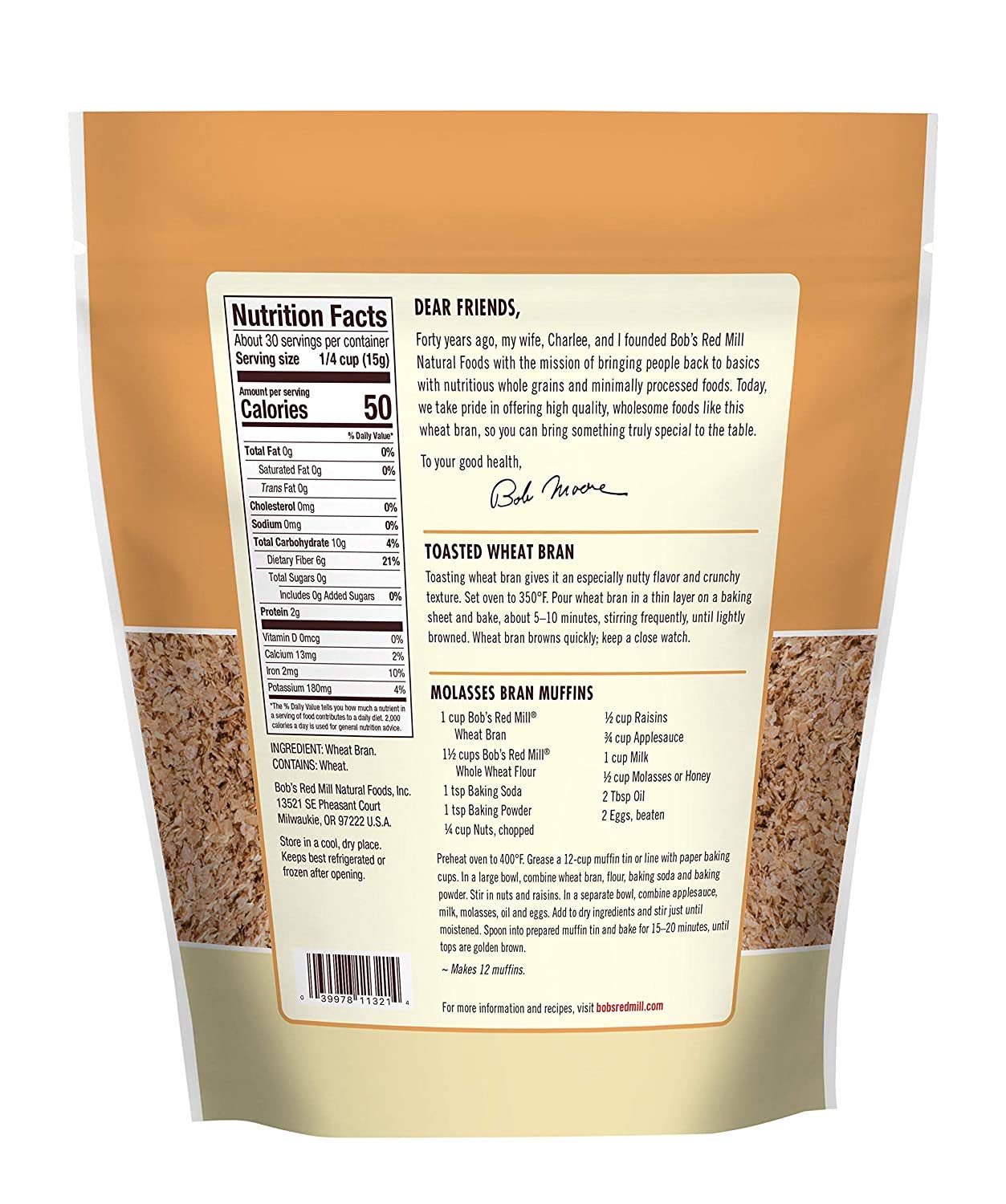 Bob's Red Mill Wheat Bran bowl image, ideal for adding fiber to meals.
