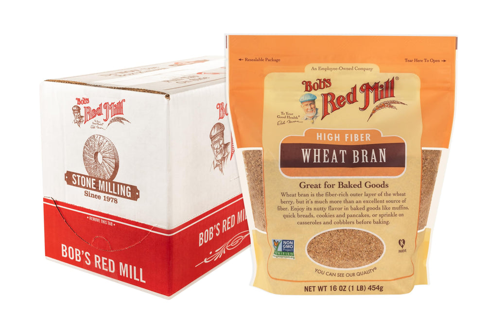 Bob's Red Mill Wheat Bran packaging highlighting fiber-rich, versatile baking use