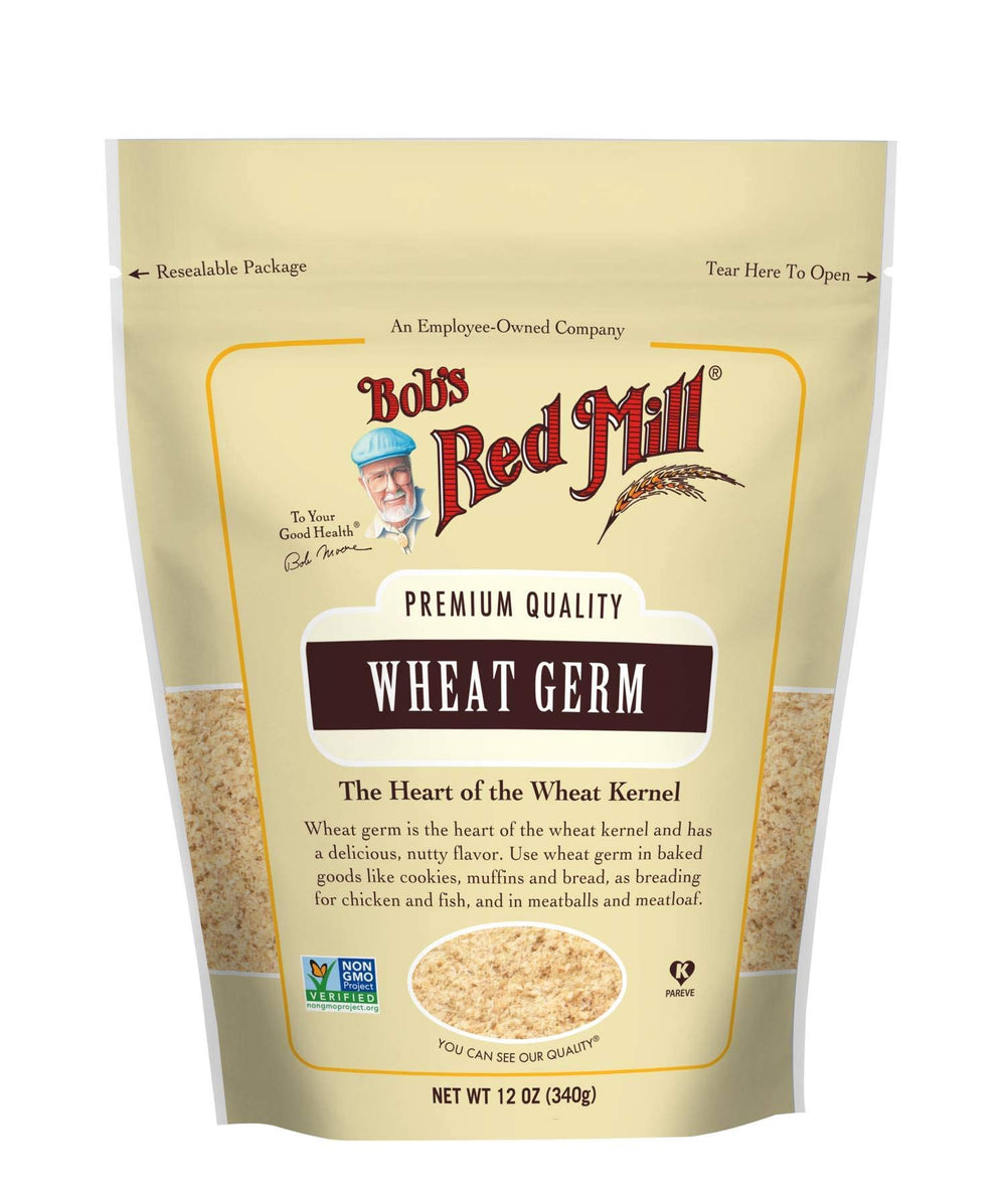 Bob's Red Mill Wheat Germ packaging, ideal for yogurt and smoothie toppings.