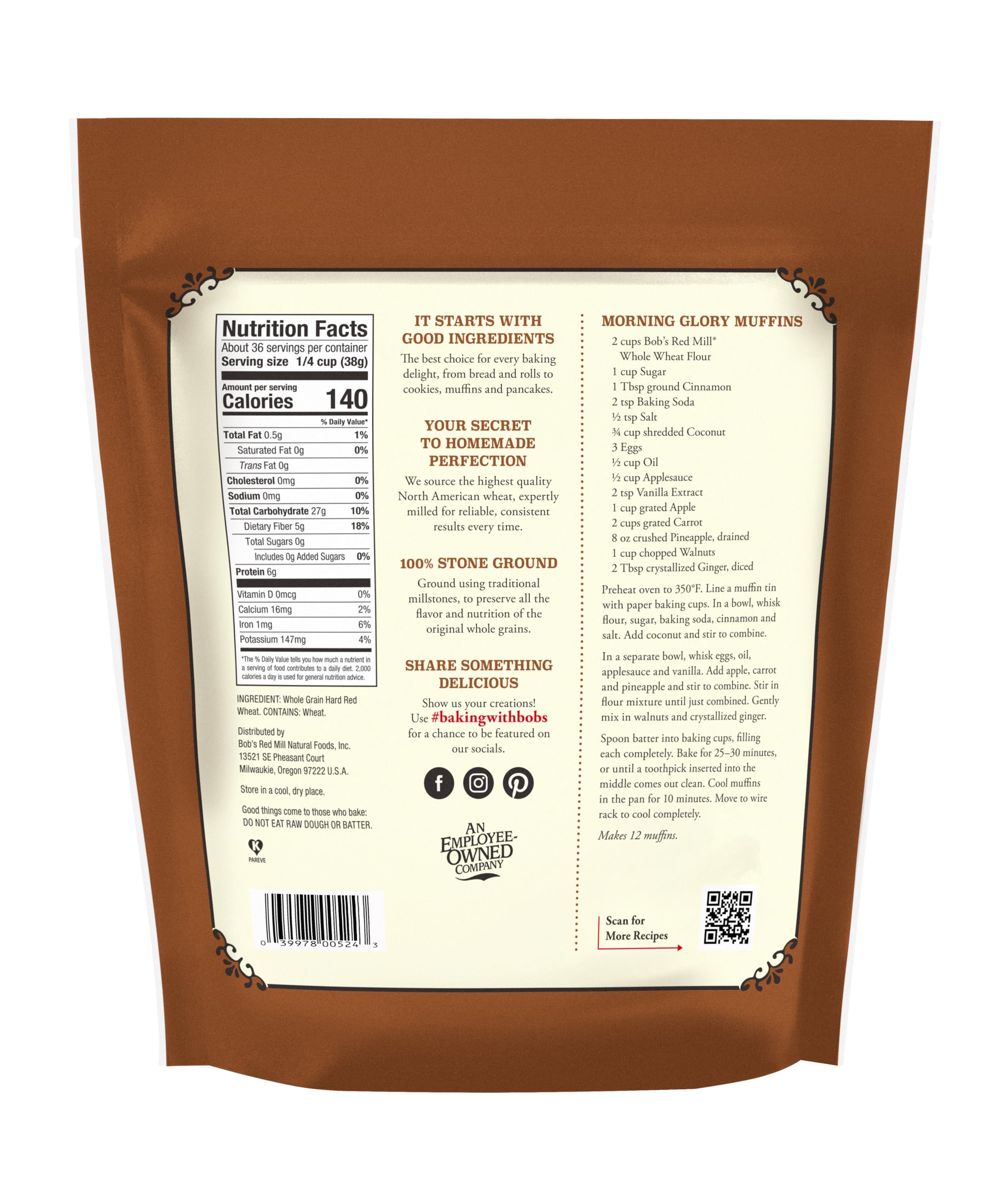 Bob's Red Mill whole-wheat kernels close-up show fiber-rich grain.
