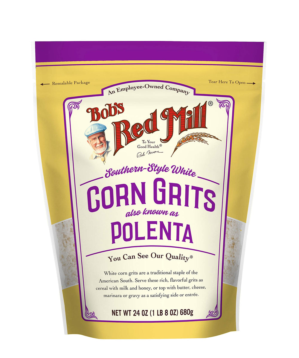 Bob's Red Mill White Corn Grits used in shrimp and grits.