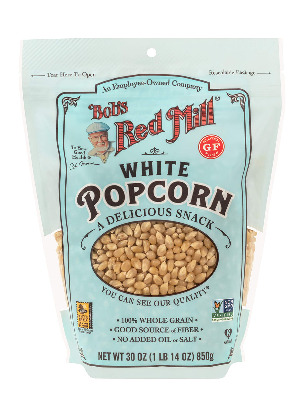 Bob's Red Mill White Popcorn in a bowl, ready with topping ideas.