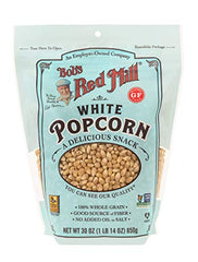 Bob's Red Mill White Popcorn microwaved in a brown bag for quick prep.
