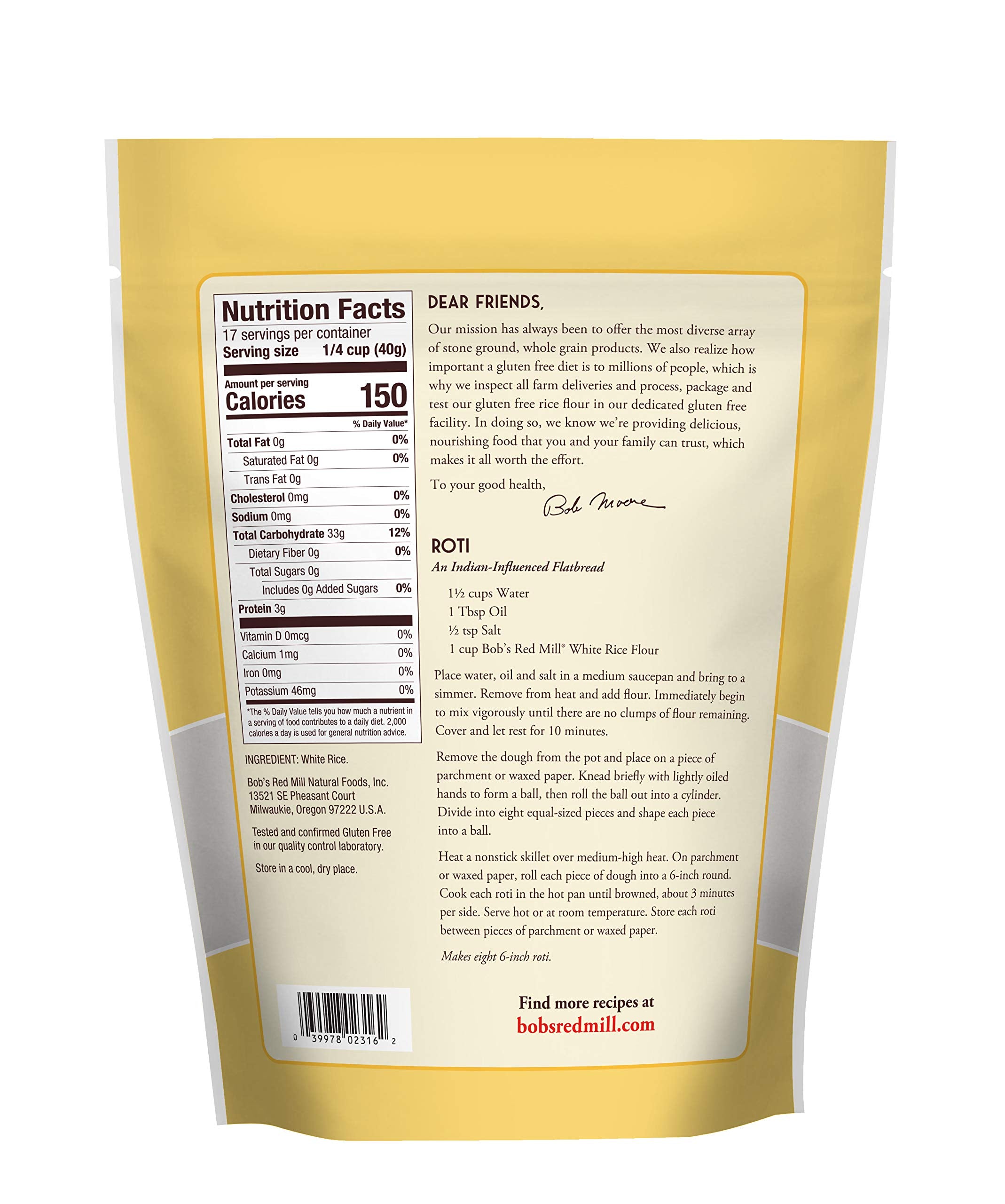 Bob's Red Mill White Rice Flour measuring cup scene highlights versatile gluten-free thickening.