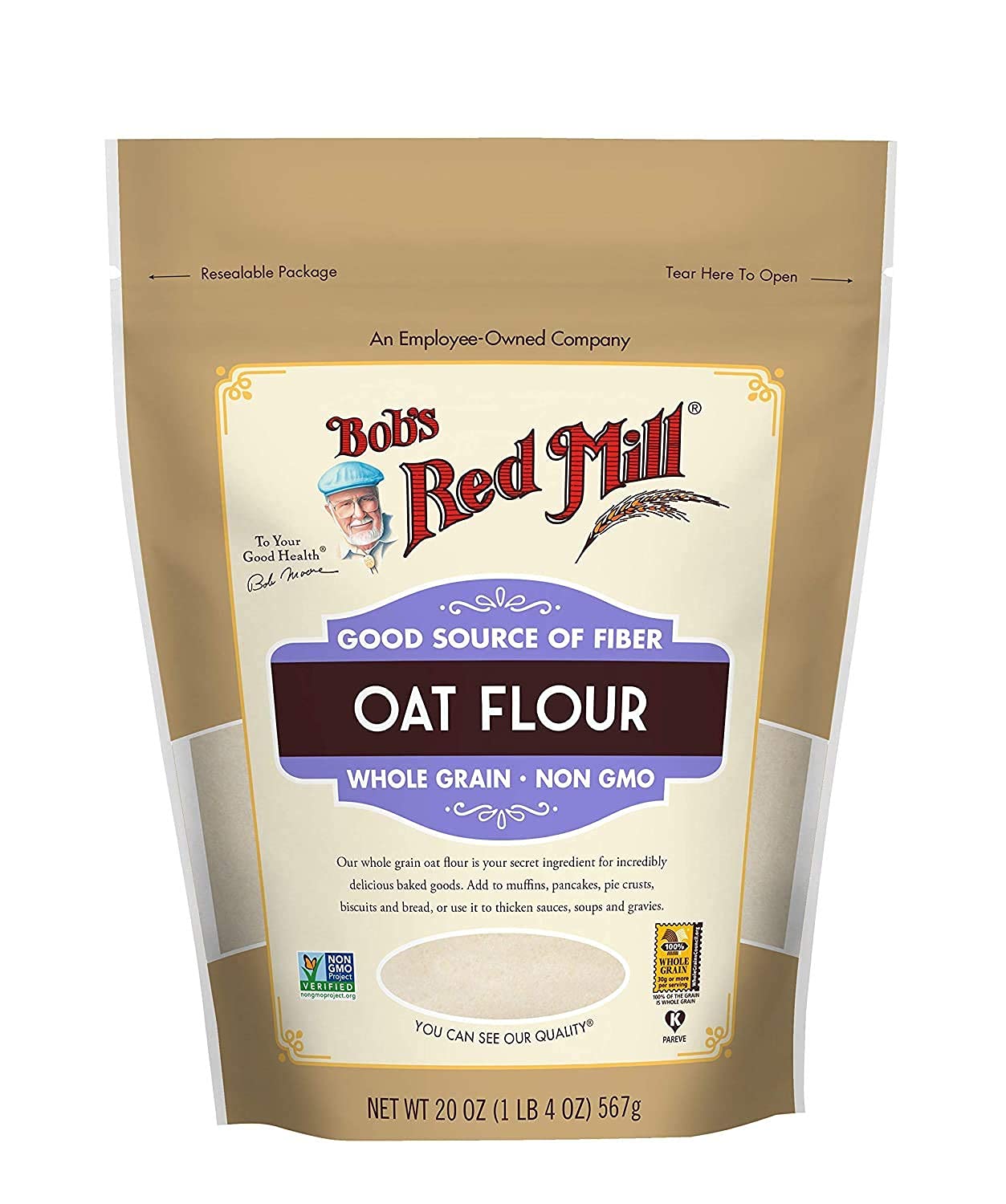 Bob's Red Mill Whole Grain Oat Flour pack of 2, ideal for gluten-free baking