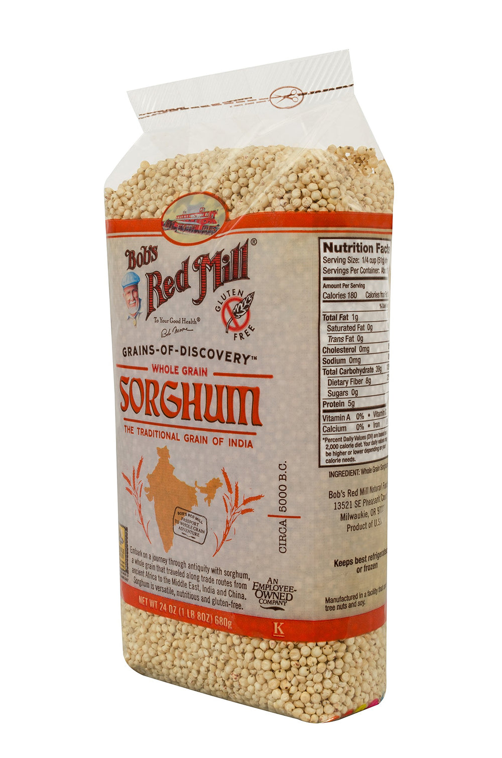 Bob's Red Mill cooked sorghum on a plate, popcorn-like popped texture.