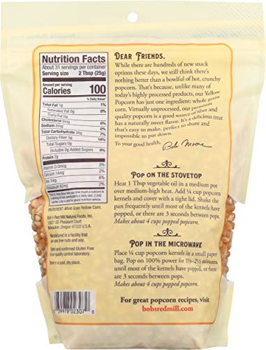 Bob's Red Mill Yellow Popcorn in a bowl, ideal for a fiber-rich munch.