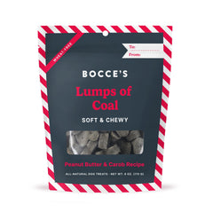 Bocce's Bakery Lumps of Coal soft treats with peanut butter for dogs.