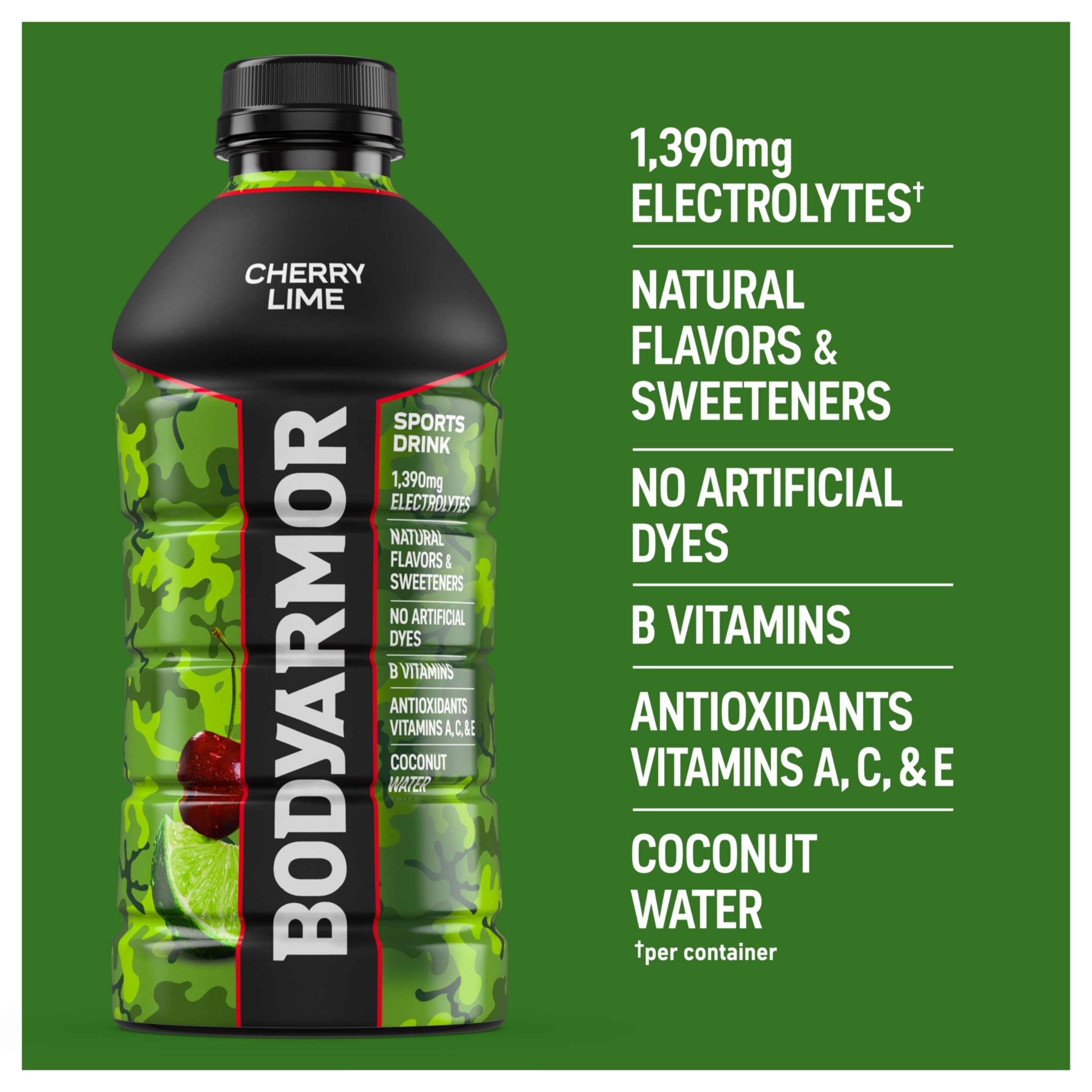 Athlete hydration setup with BodyARMOR Cherry Lime ready for training sessions.